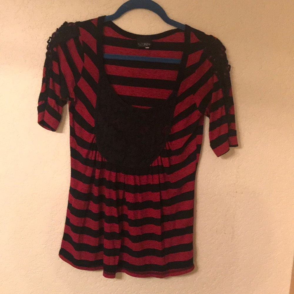 Red and black striped blouse